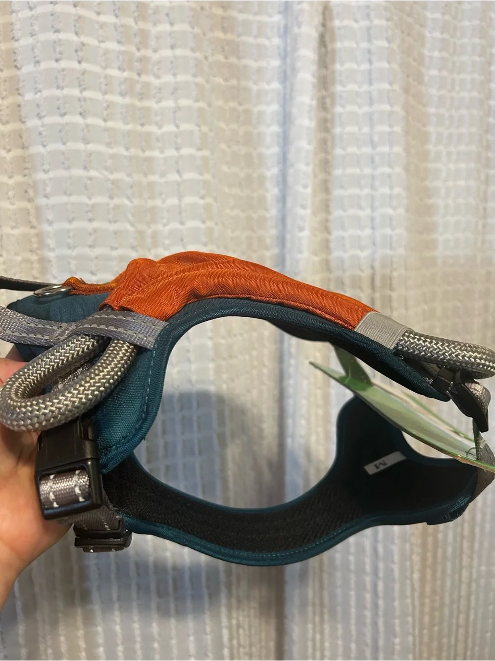 Orange & Teal Dog Harness Medium with Frisbee with Reflective Trim